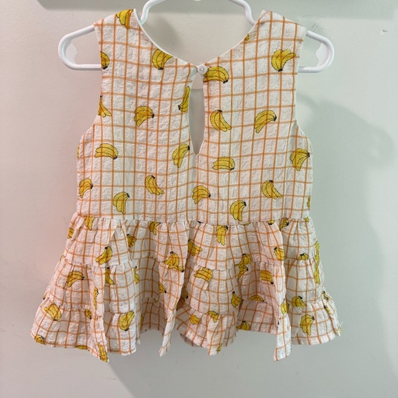 Mabel + Honey Banana Print Windowpane Plaid Sleeveless Peplum Top Size 4 - Picture 2 of 4